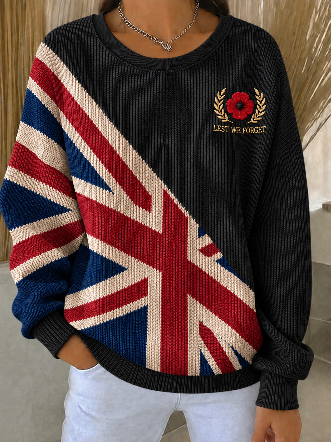 Women's Remembrance Day Ribbed Round-Neck Sweatshirt