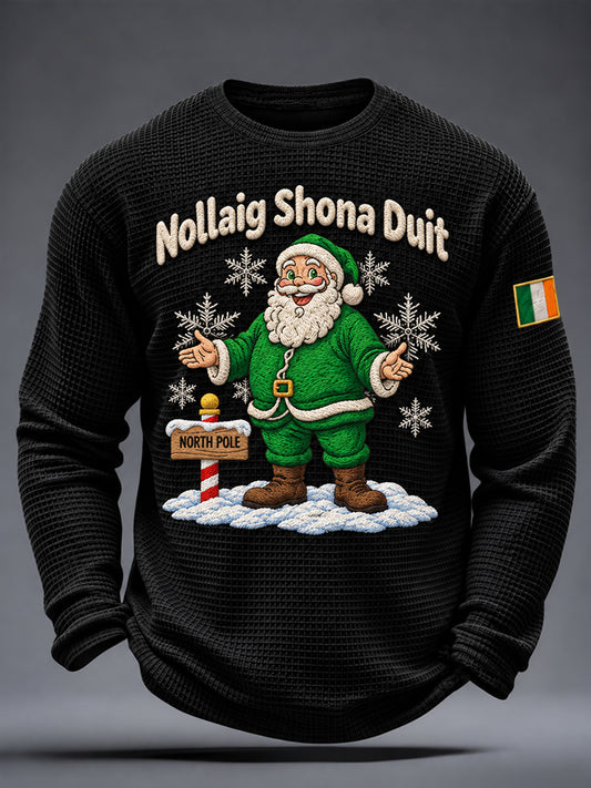 Men's Irish Christmas Print Waffle Long Sleeve T-Shirt