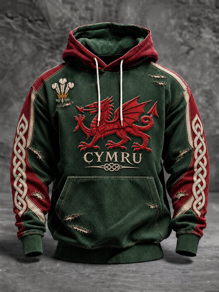 Men's Welsh Dragon Oversized Drop-Shoulder Hoodie with Pockets