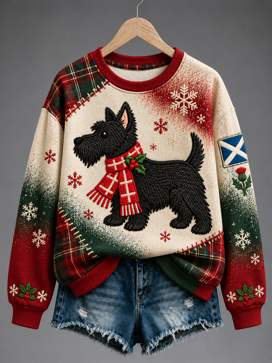 Women's Scottish Christmas Printed Regular Sweatshirt