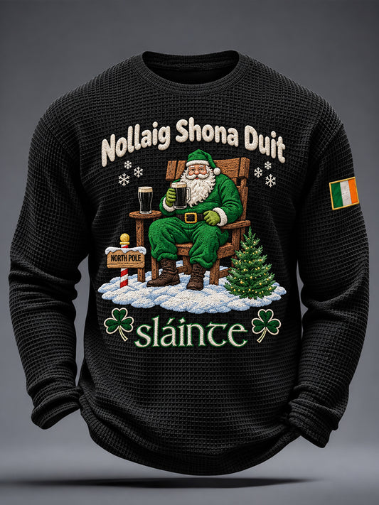 Men's Irish Christmas Print Waffle Long Sleeve T-Shirt