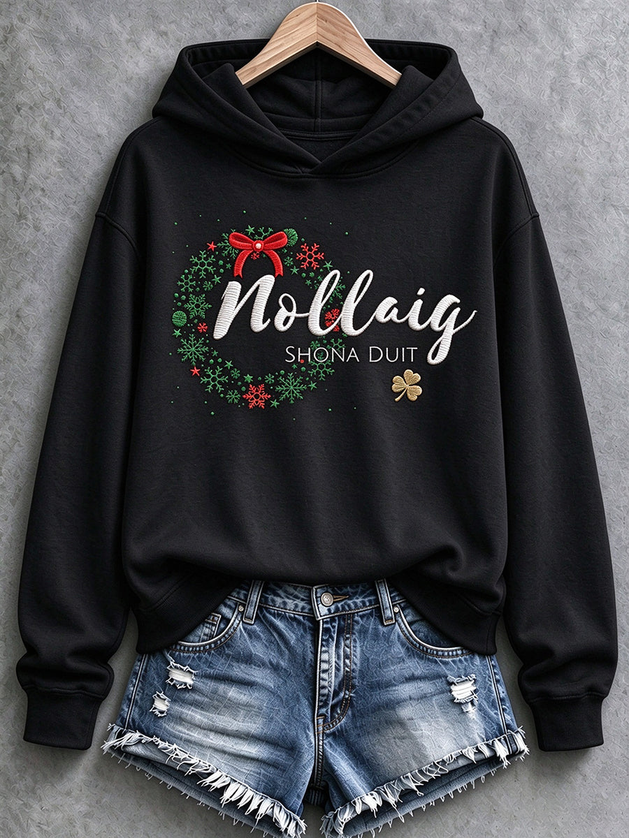 Women's Irish Christmas Print Casual Hoodie