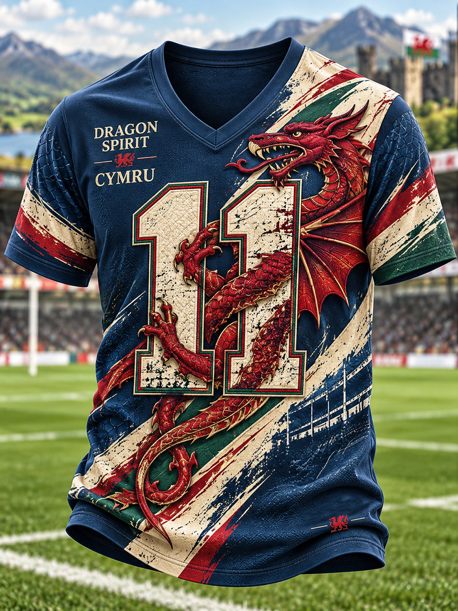 Men's British Wales Printed V-neck T-shirt