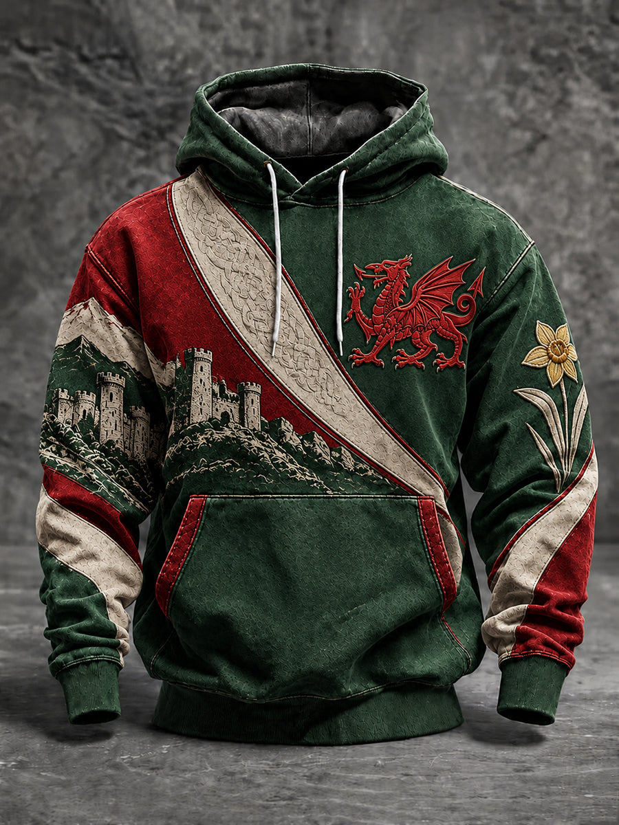 Men's Welsh Dragon Oversized Drop-Shoulder Hoodie with Pockets