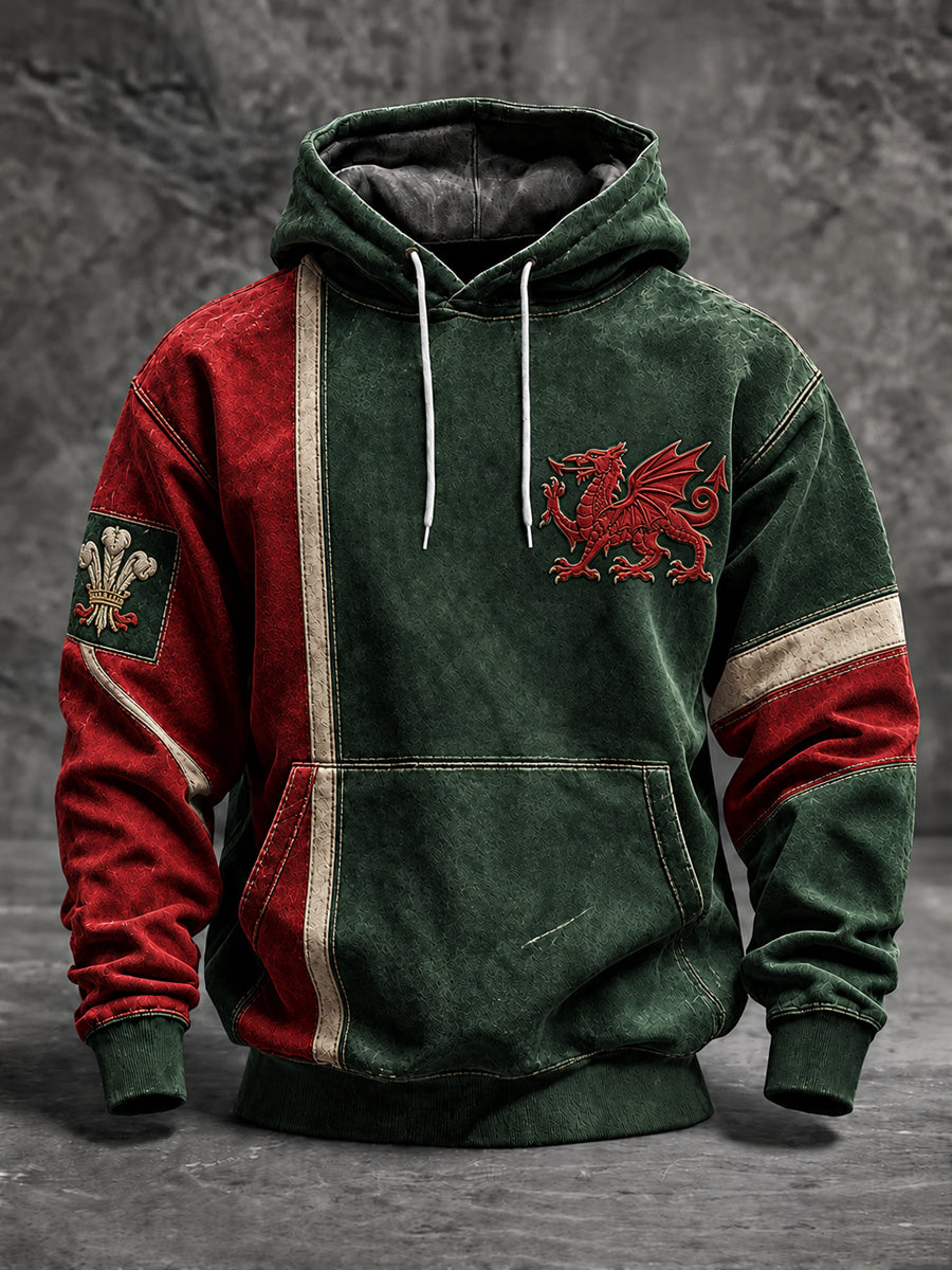 Men's Welsh Dragon Oversized Drop-Shoulder Hoodie with Pockets