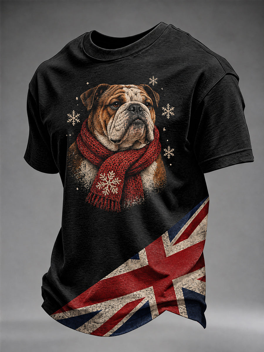 Men's British Christmas Bulldog Print T-shirt