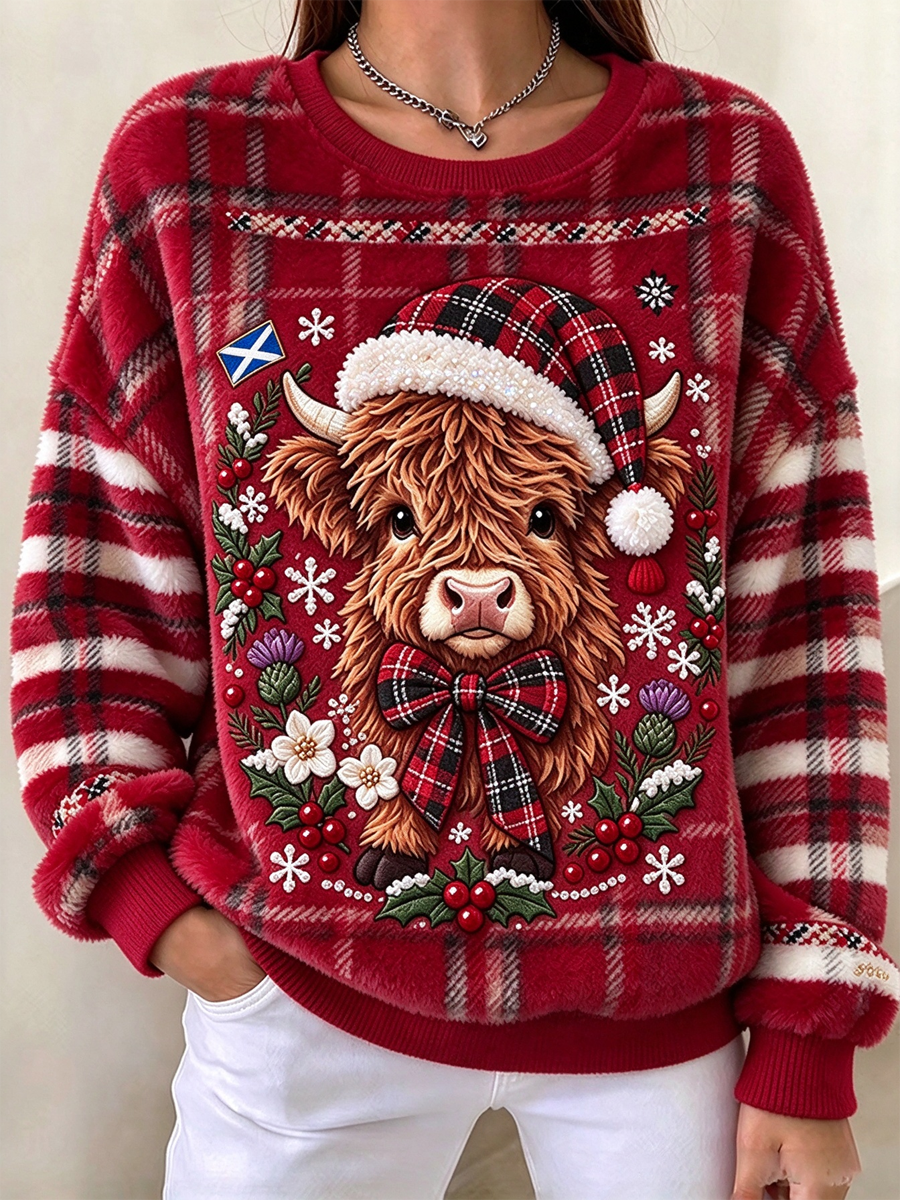 Women's Scottish Christmas Printed Flannel Hoodie
