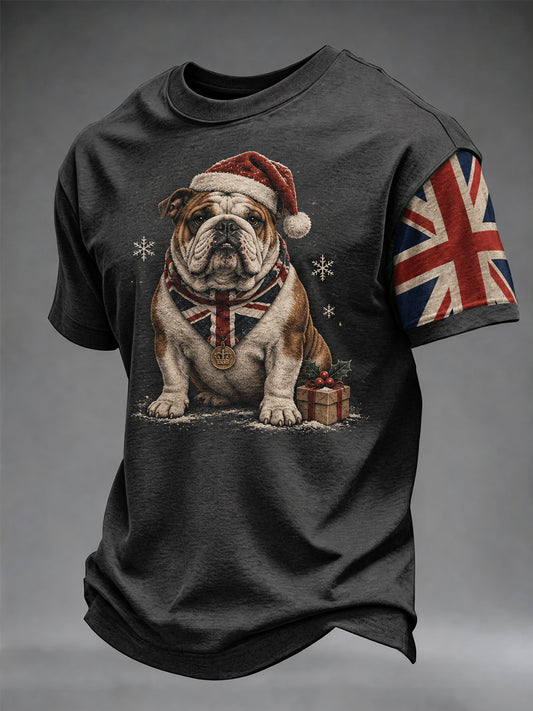 Men's British Christmas Bulldog Print T-shirt