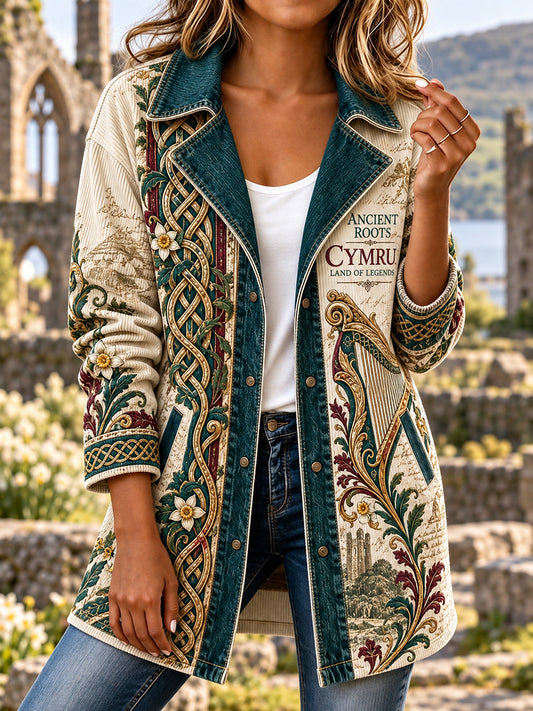 Women's British Wales Printed Corduroy Coat