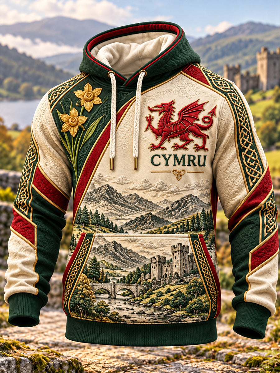 Men’S Welsh CYMRU Oversized Drop-Shoulder Hoodie with Pockets