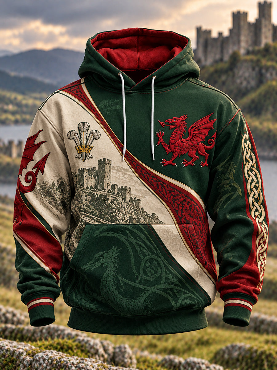 Men's Welsh Dragon Oversized Drop-Shoulder Hoodie with Pockets