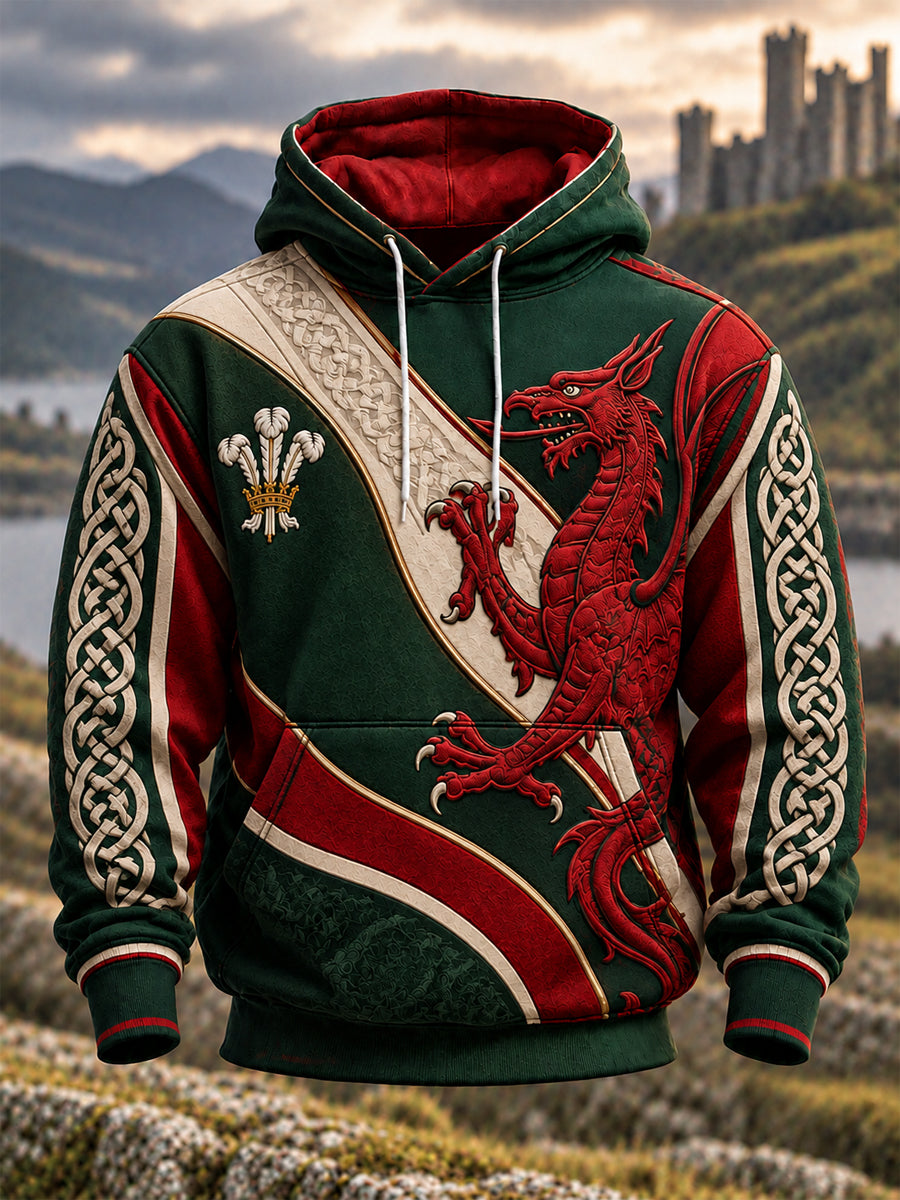 Men's Welsh Dragon Oversized Drop-Shoulder Hoodie with Pockets