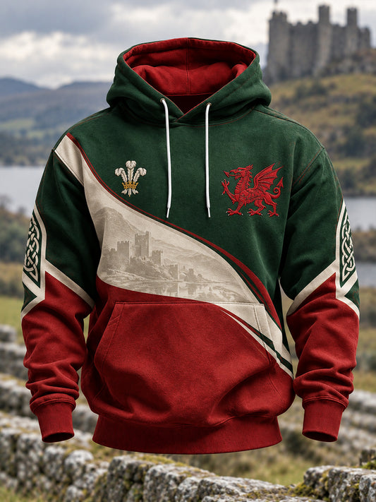 Men's Welsh Dragon Oversized Drop-Shoulder Hoodie with Pockets