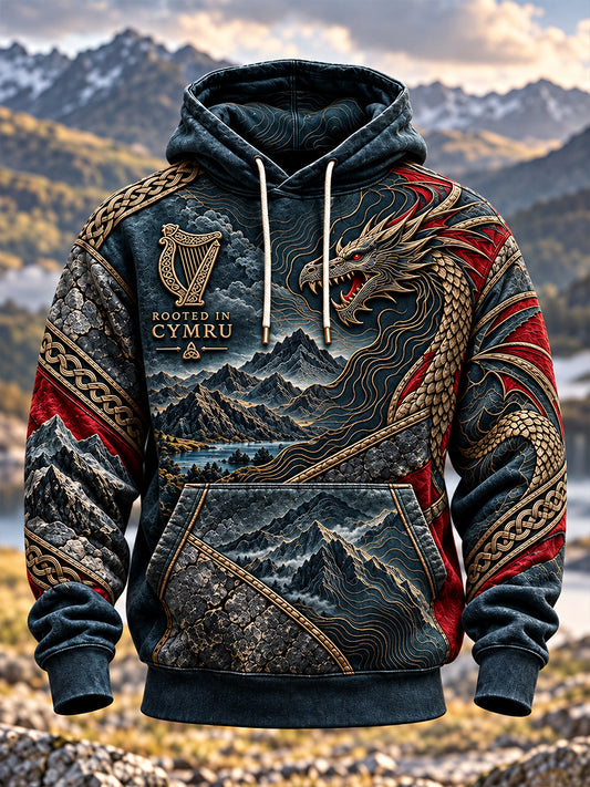 Men’S Welsh CYMRU Oversized Drop-Shoulder Hoodie with Pockets