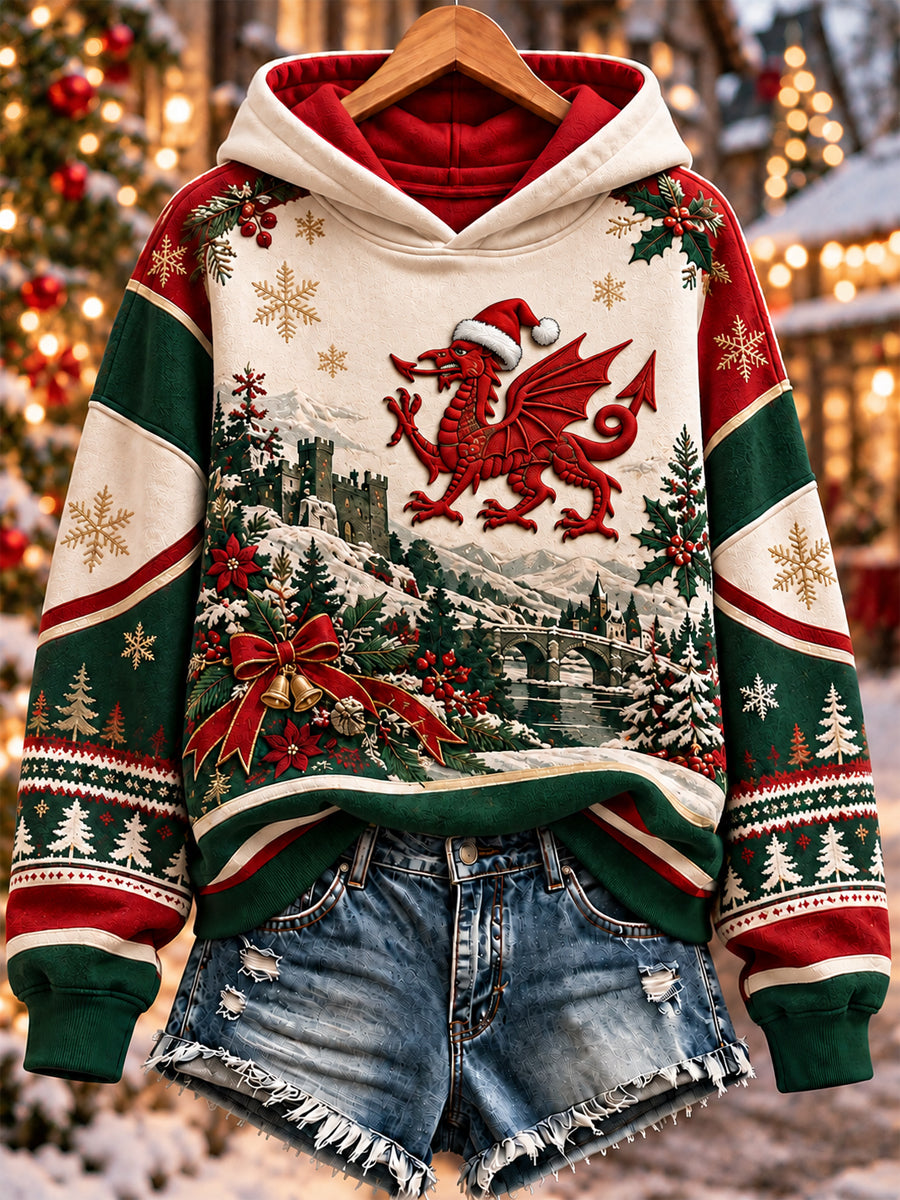 Women's Christmas Welsh Dragon Print Sweatshirt