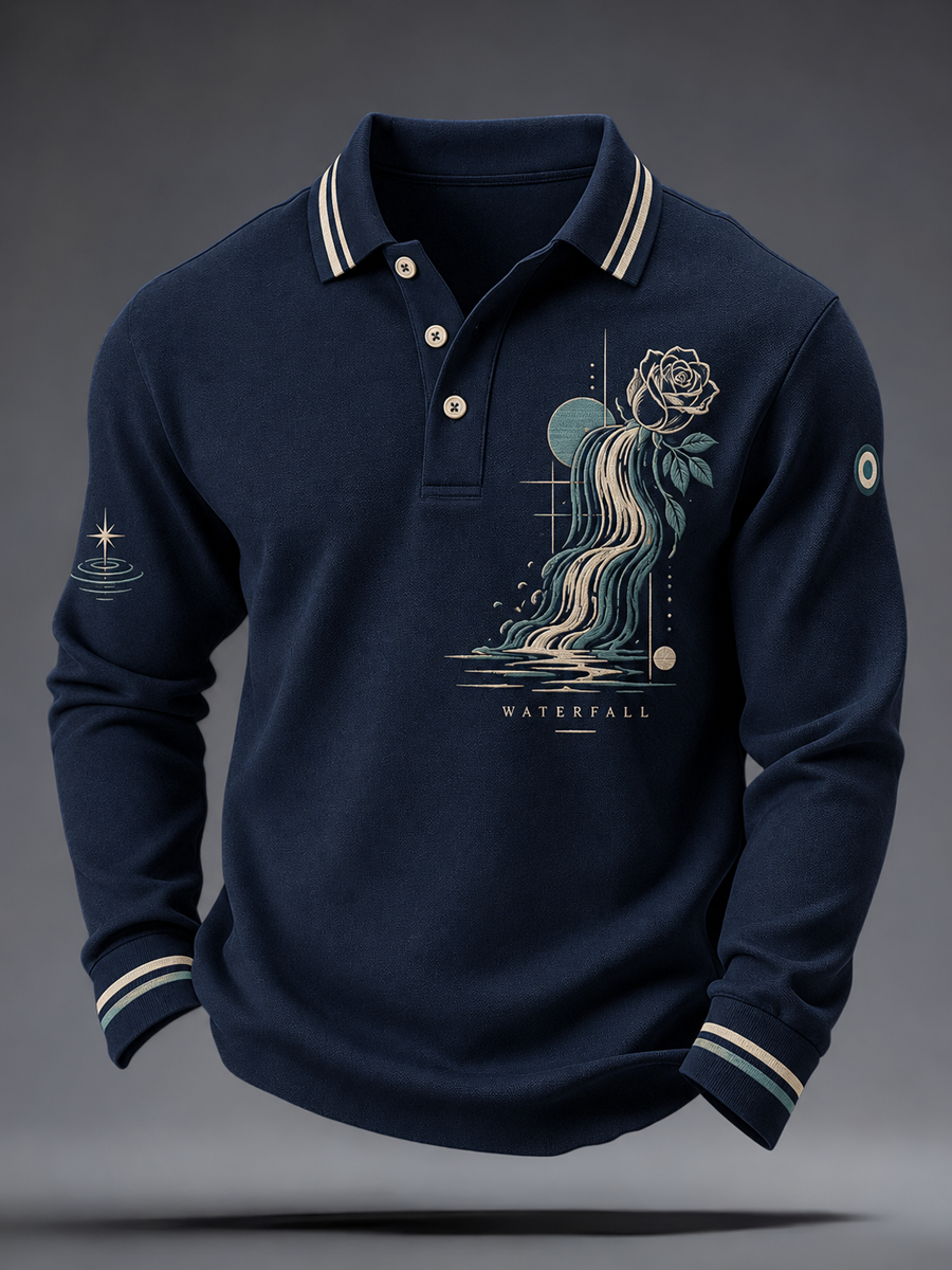 Men's Lemon Roses Music Lover Printed long sleeve polo