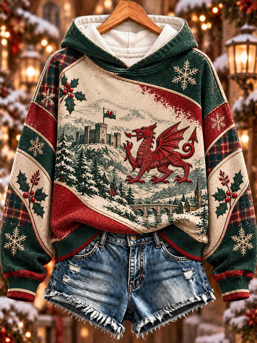 Women's Christmas Welsh Dragon Print Sweatshirt