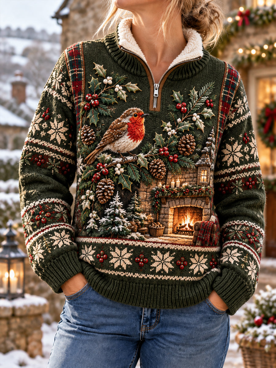 Women's Fun Christmas Fur-Collar Sweatshirt