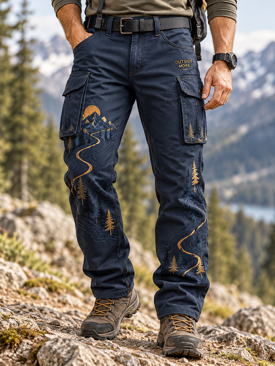 Men's Wilderness Trail Print Hike Lovers Casual  Cargo Pants