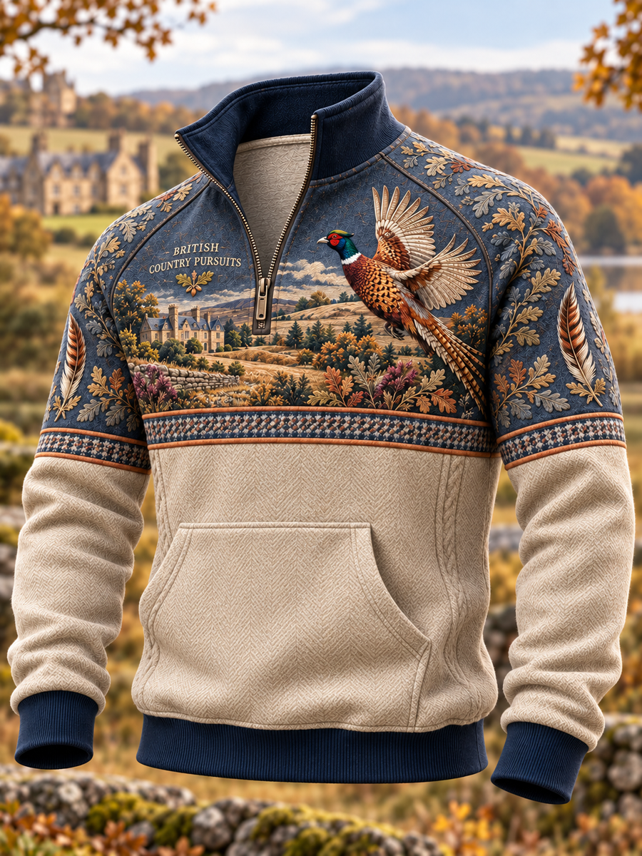 Men's Hunting Season Culture Half-Zip Stand Collar Sweatshirt
