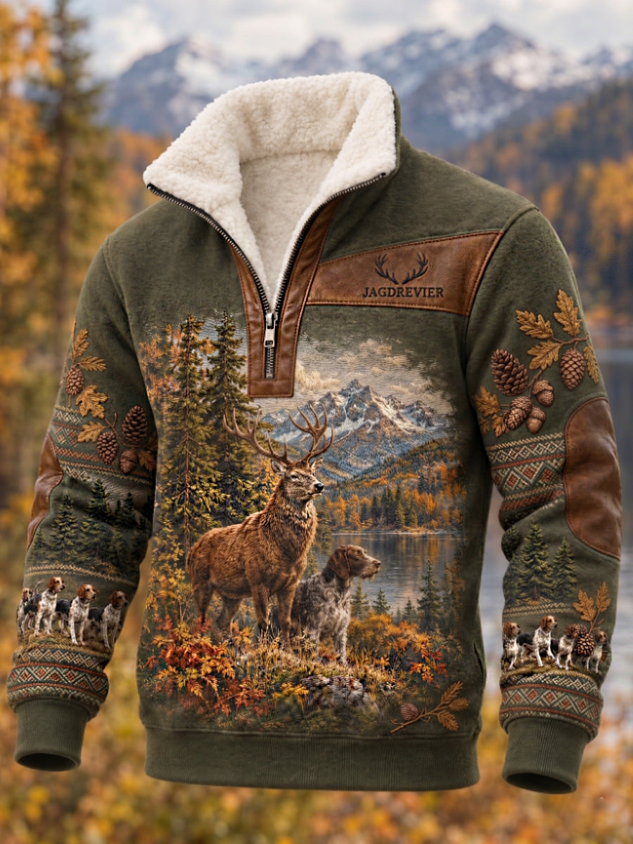 Men's Hunting Season Forest Game Reserve Stag and Hound Print Sweatshirt