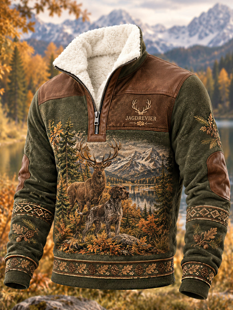 Men's Hunting Season Forest Game Reserve Stag and Hound Print Sweatshirt
