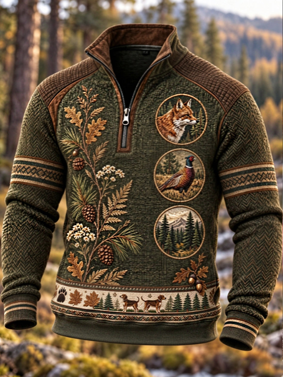 Men's Hunting Season Hunting Nature Wildlife Territory Hound Portrait Print Polo Sweatshirt