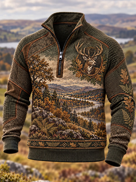 Men's Hunting Season Hunting Nature Wildlife Territory Hound Portrait Print Polo Sweatshirt