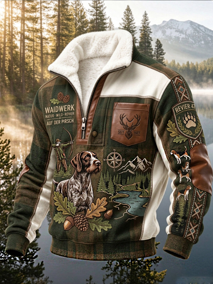 Men's Hunting Season Hunting Nature Wildlife Territory Hound Portrait Print Polo Sweatshirt