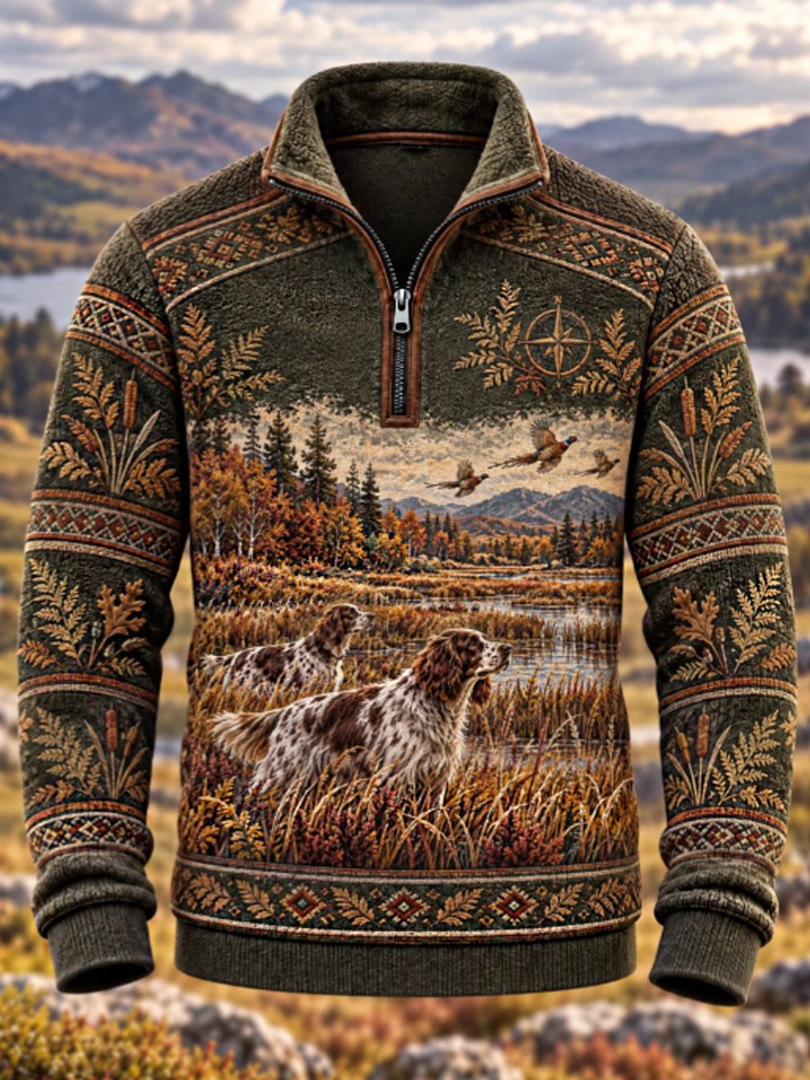 Men's Hunting Season Hunting Nature Wildlife Territory Hound Portrait Print Polo Sweatshirt