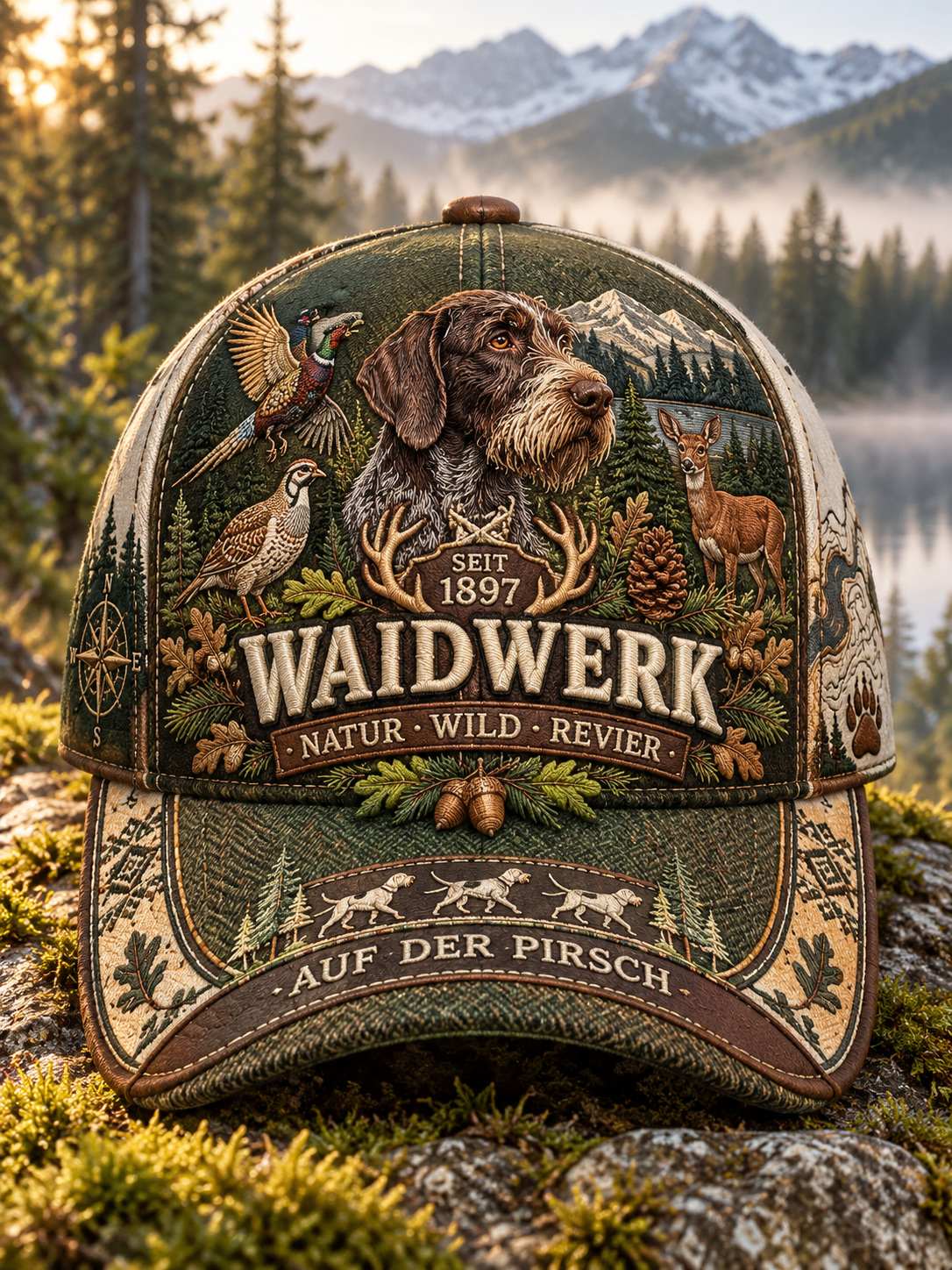 Unisex  Hunting Season Stag and Hound Print Pocket Hat
