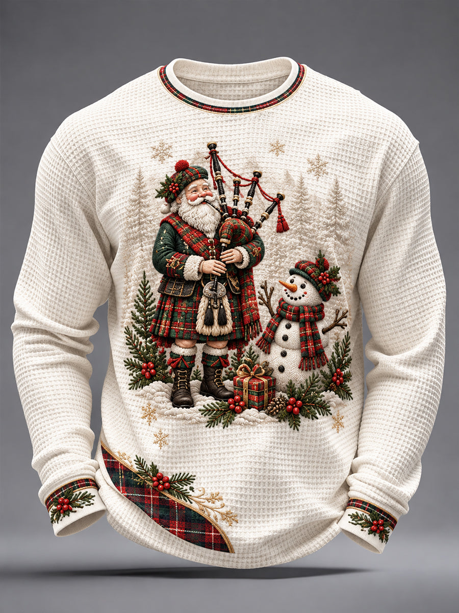 Men's Scotland Christmas Art Printed Waffle Tops