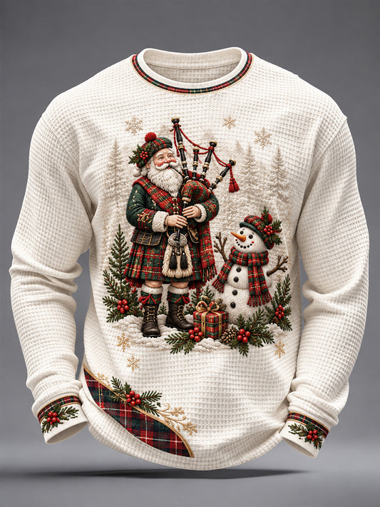 Men's Scotland Christmas Art Printed Waffle Tops