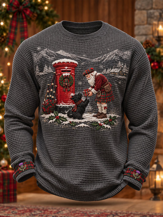 Men's Scotland Christmas Art Printed Waffle Tops