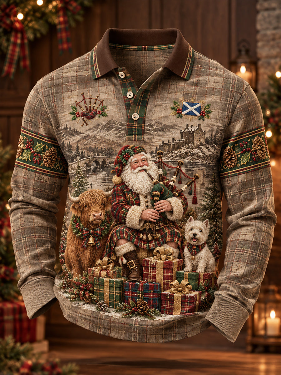 Men's Scotland Christmas Art Printed Casual Tops