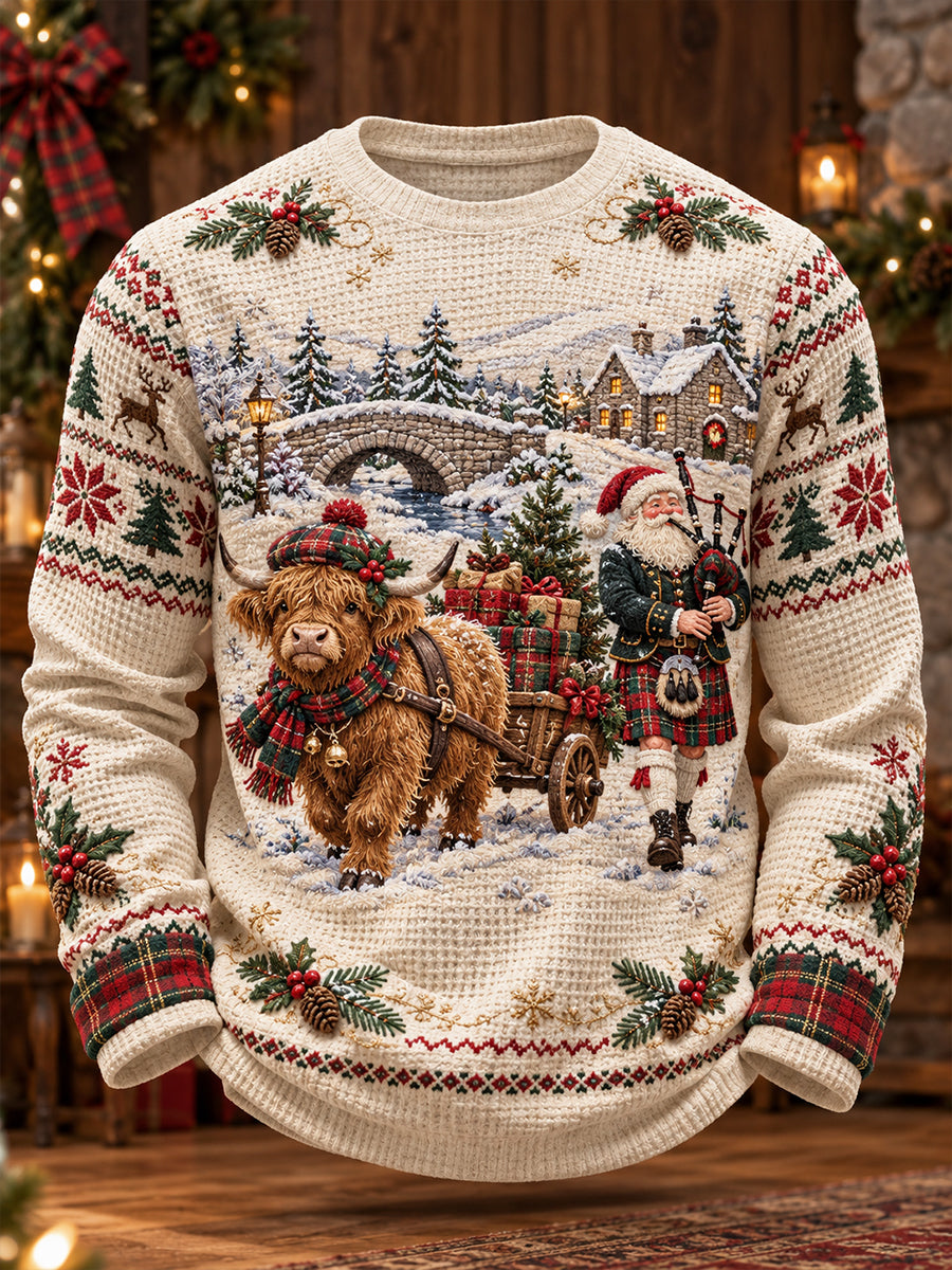 Men's Scotland Christmas Art Printed Waffle Tops