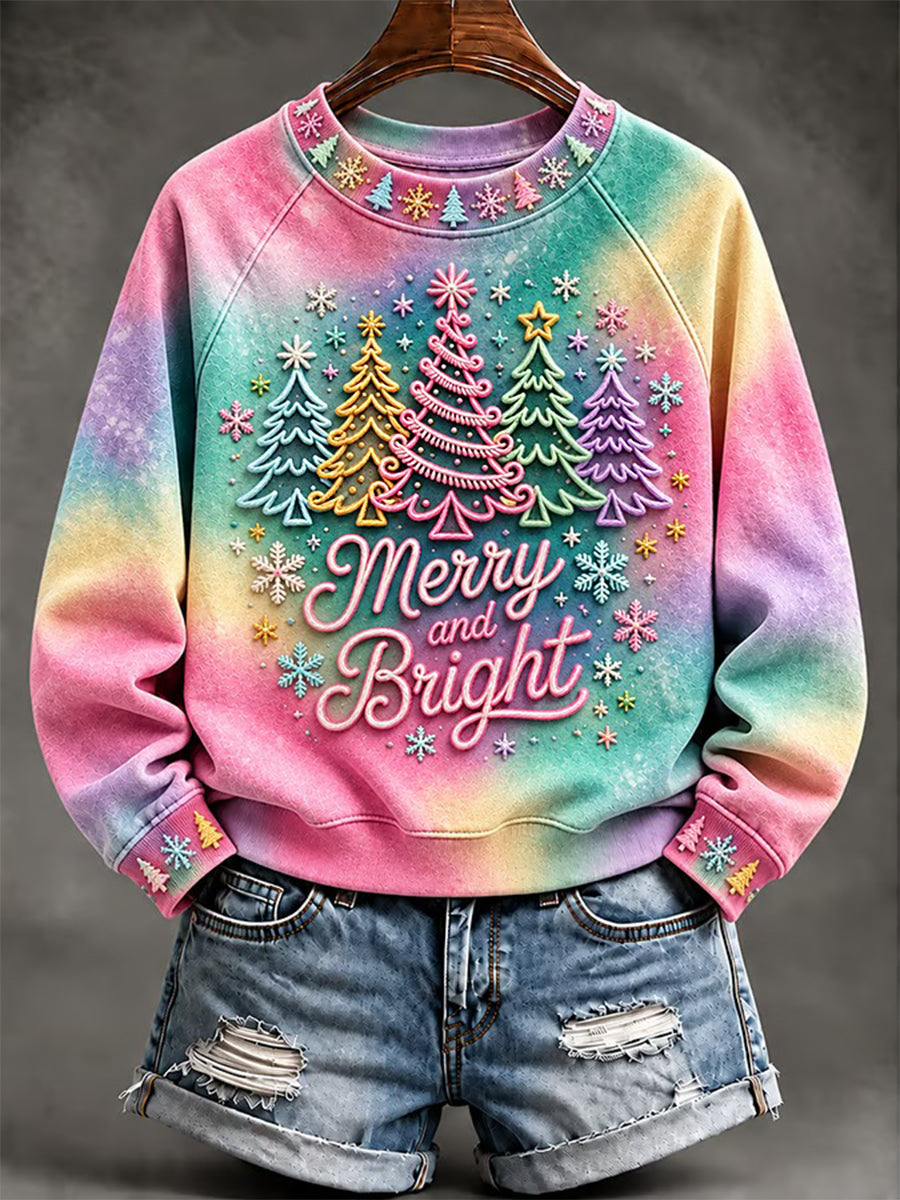 Women's Merry And Bright Christmas Tree Print Casual Sweatshirt