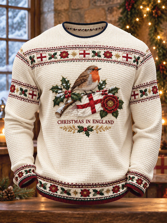 Men's England Christmas Art Printed Waffle Tops
