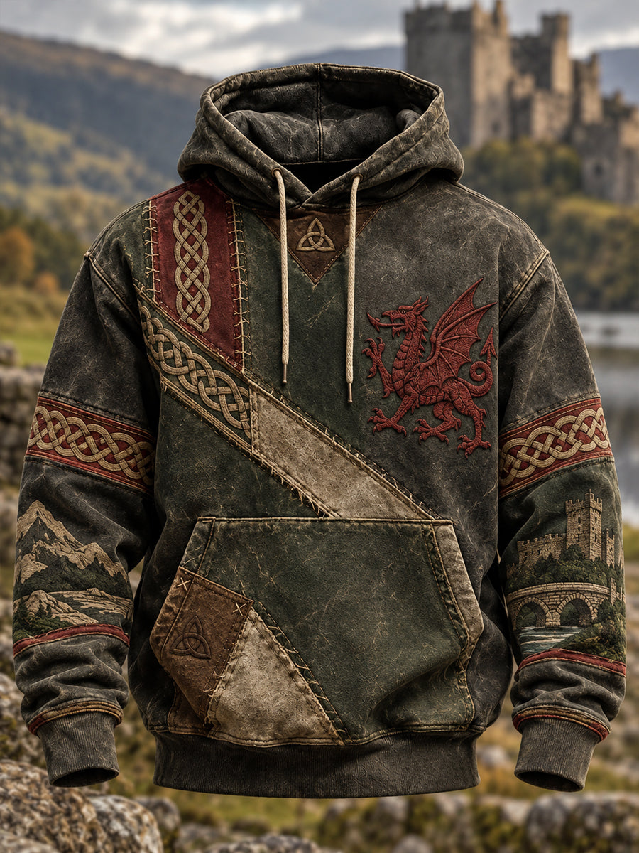 Men's Welsh Dragon Oversized Drop-Shoulder Hoodie with Pockets