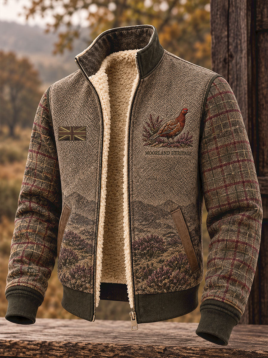 Men's Vintage UK Hunting Season Art Printed Composite Fleece Jacket