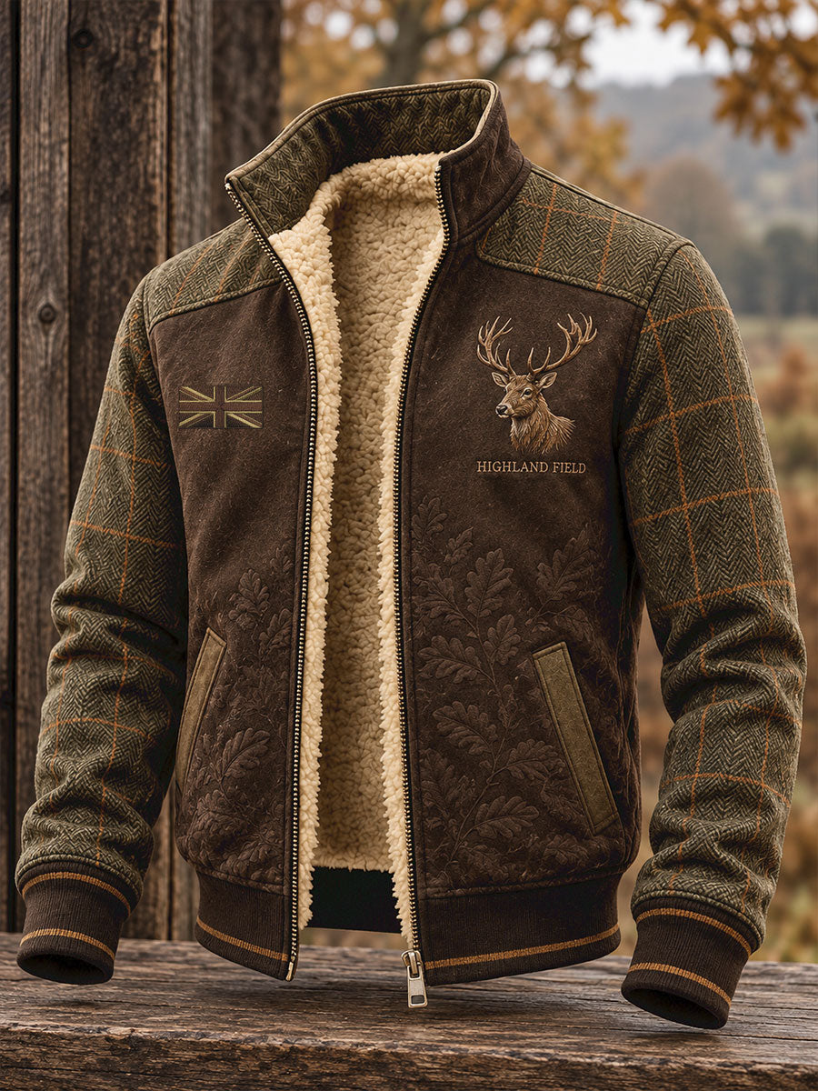 Men's Vintage UK Hunting Season Art Printed Composite Fleece Jacket
