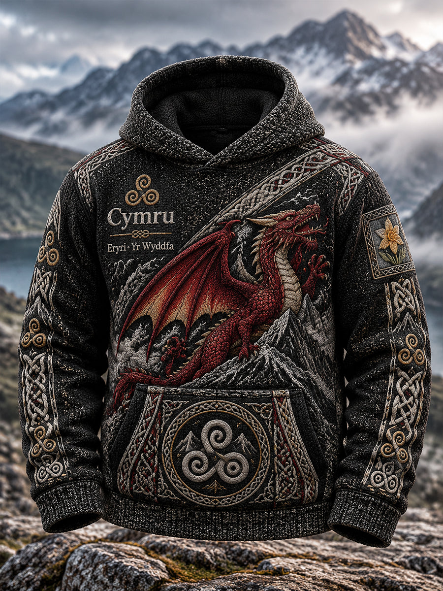 Men's UK Wales Celtic Culture Hooded Faux Sweater