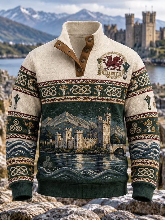 Men's UK Wales Celtic Culture Stand Collar Sweatshirt