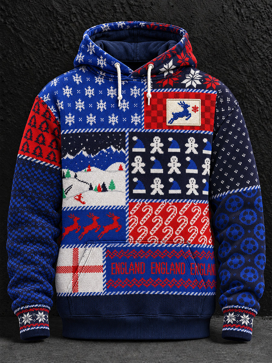 Men's UK Football Lover Christmas Art Printed Hoodie