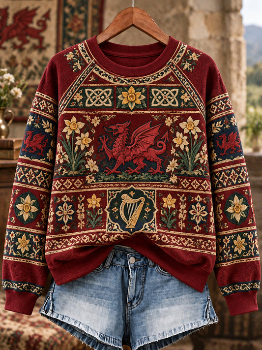 Women's Retro British Wales Printed Raglan Sweatshirt