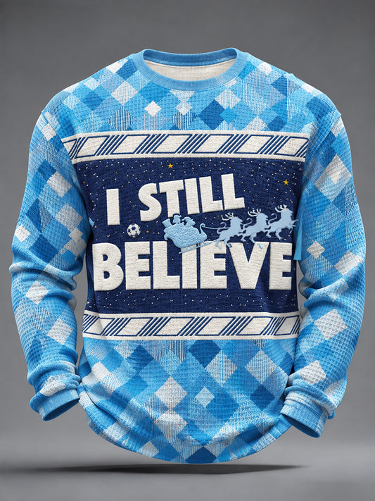 Men's UK Football Lover Christmas Art Printed Waffle Tops