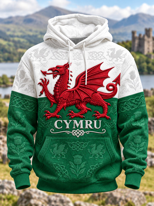 Men's Retro British Wales Printed Graphic Hoodie