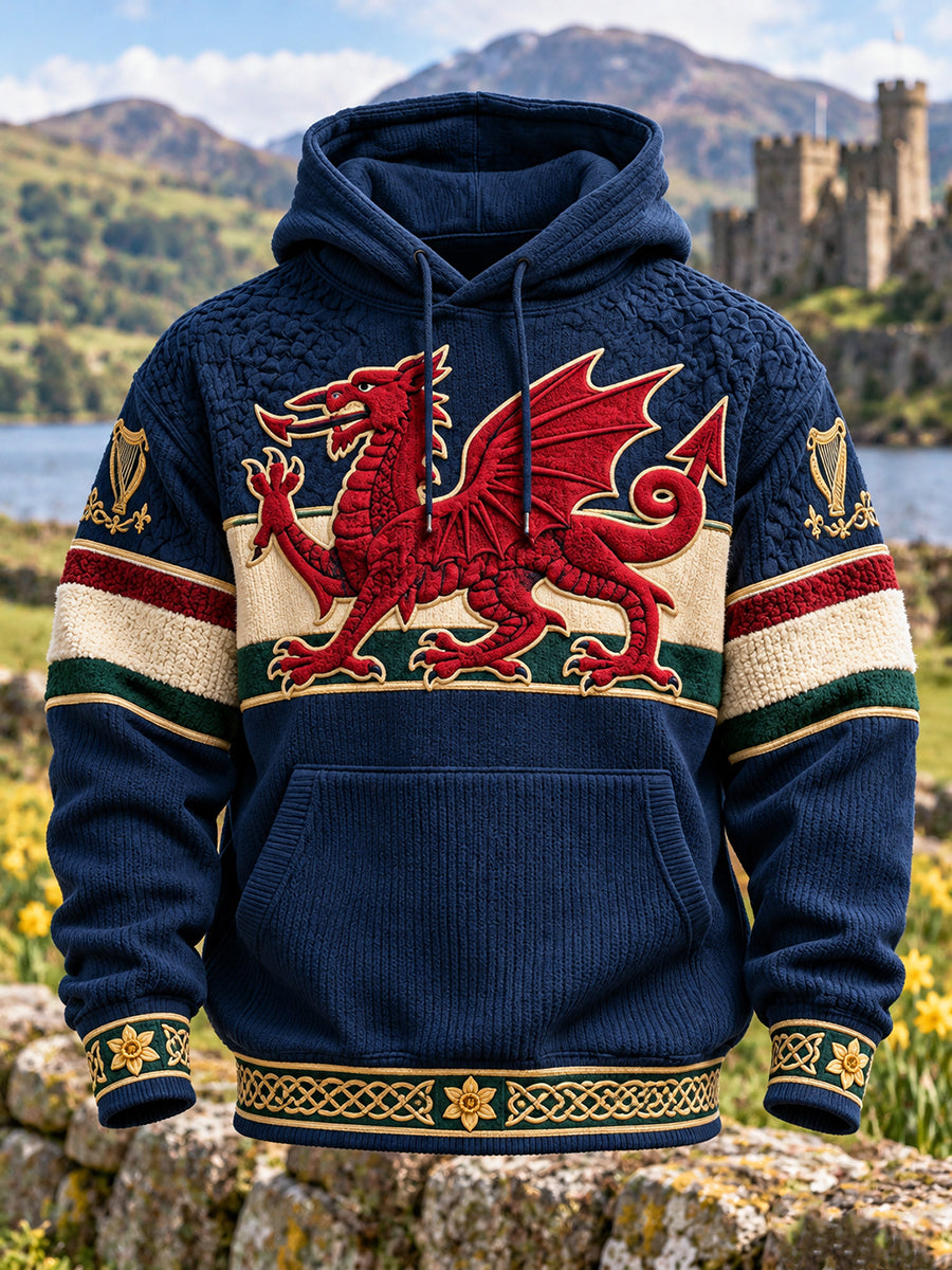 Men's Retro British Wales Printed Graphic Hoodie