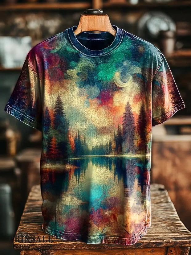 Unisex Abstract Landscape Art Print Casual Loose T-Shirt Colorful / S