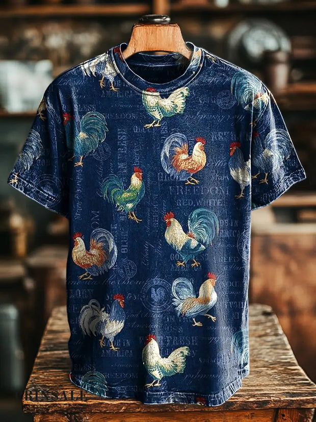 Unisex Easter Letter Rooster Print Casual Loose Short Sleeve T-Shirt Colorful / S